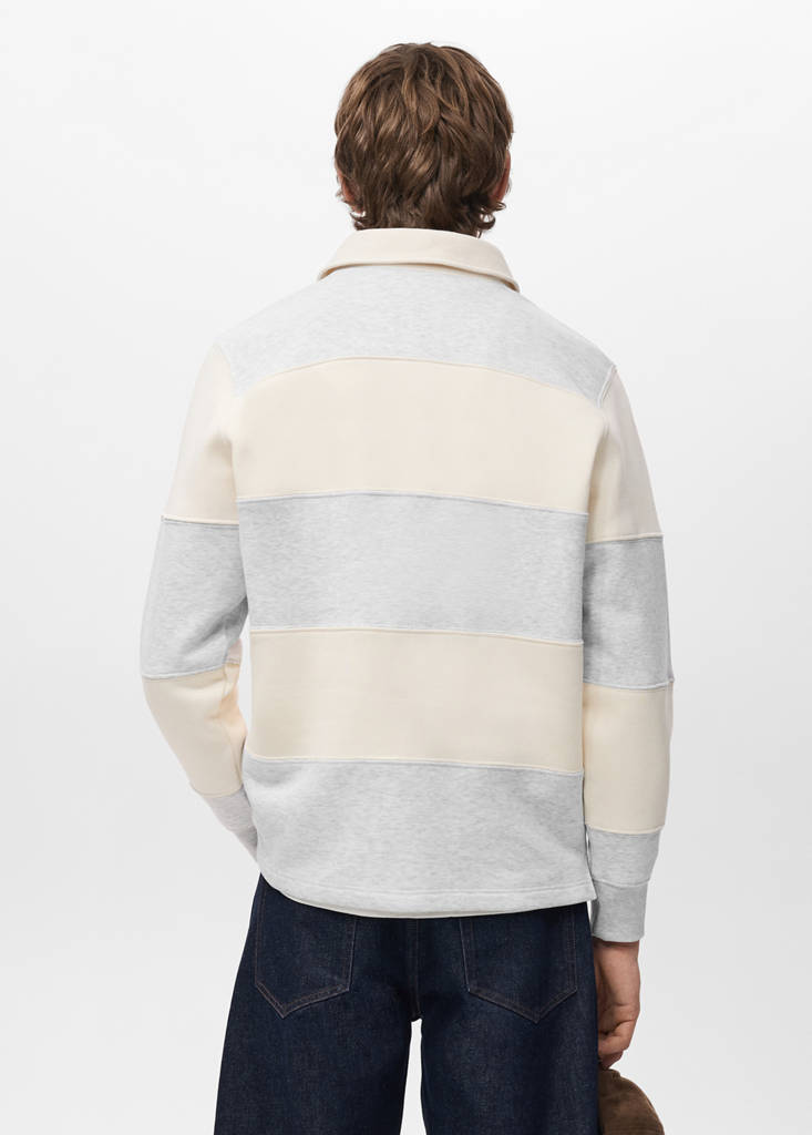 Striped polo sweatshirt — Light Heather Grey