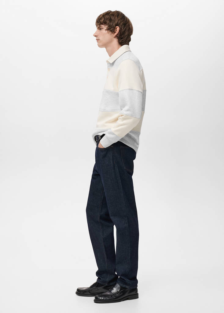 Striped polo sweatshirt — Light Heather Grey