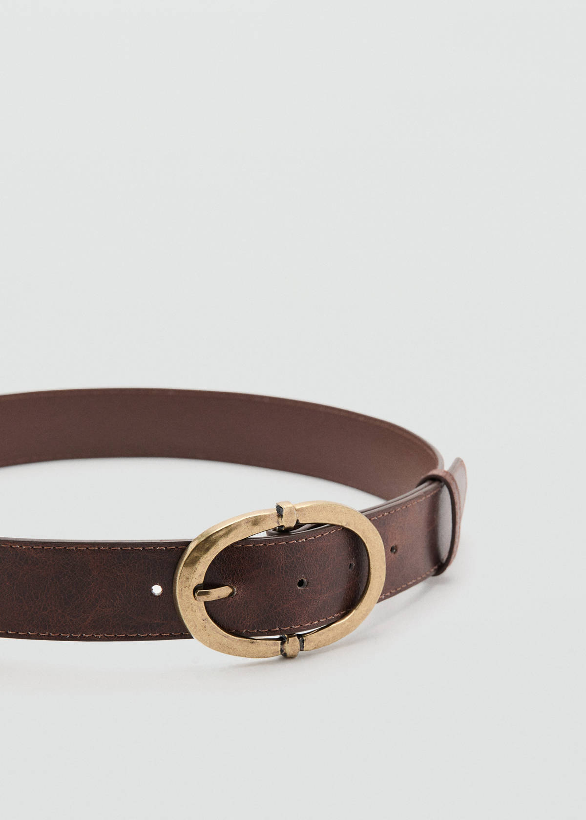 Textured metal buckle belt — Brown