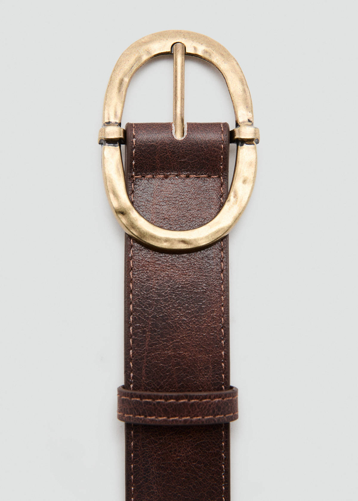 Textured metal buckle belt — Brown