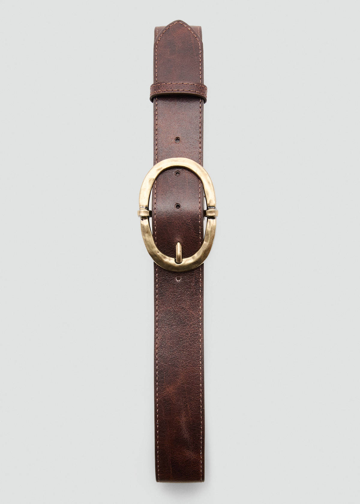 Textured metal buckle belt — Brown