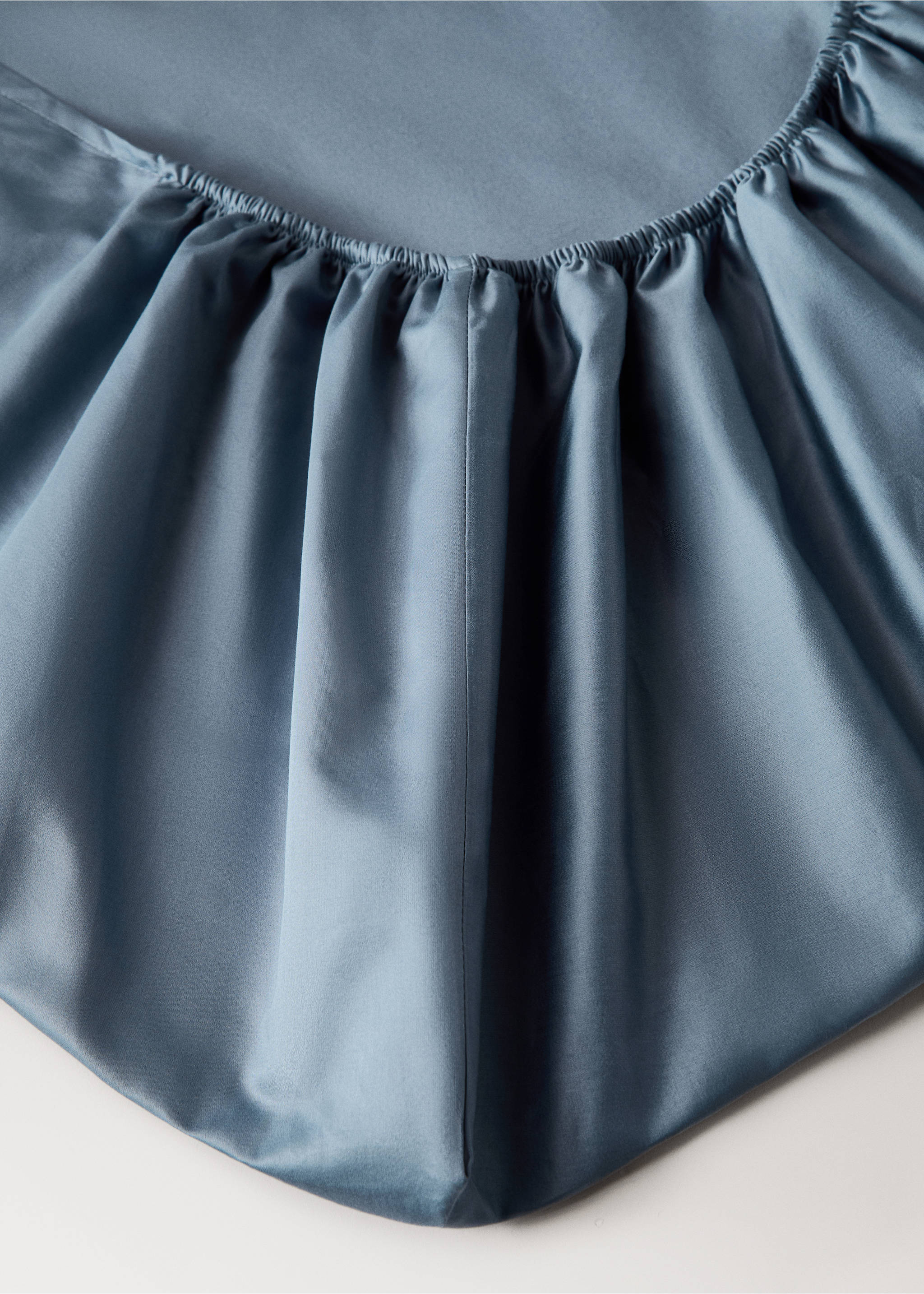 600 threads washed cotton fitted sheet Superking bed - Details of the article 2, Blue. Ref: 27042907-00.