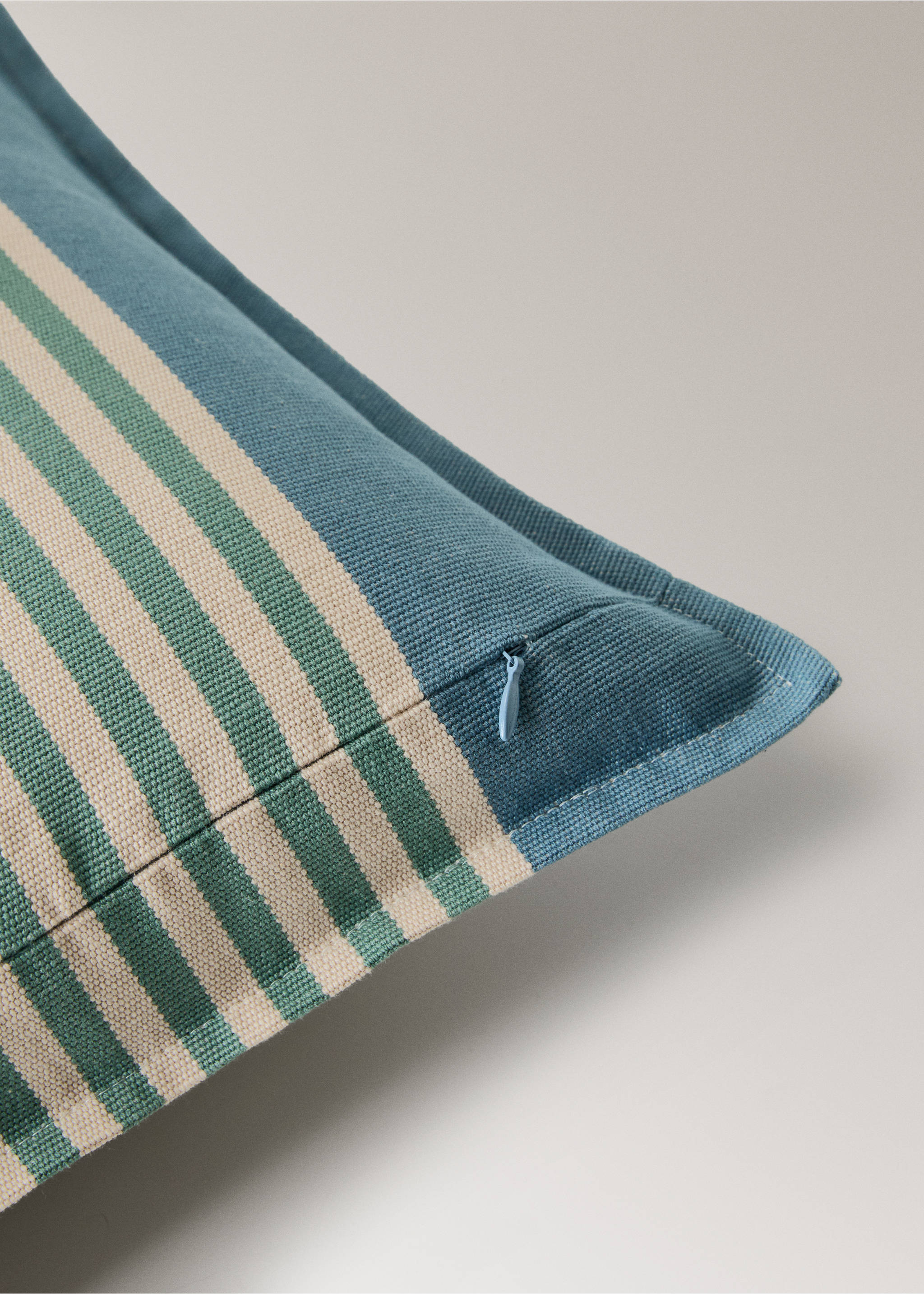 Cotton stripe cushion cover 40x60 cm - Details of the article 2, Blue. Ref: 27042923-00.