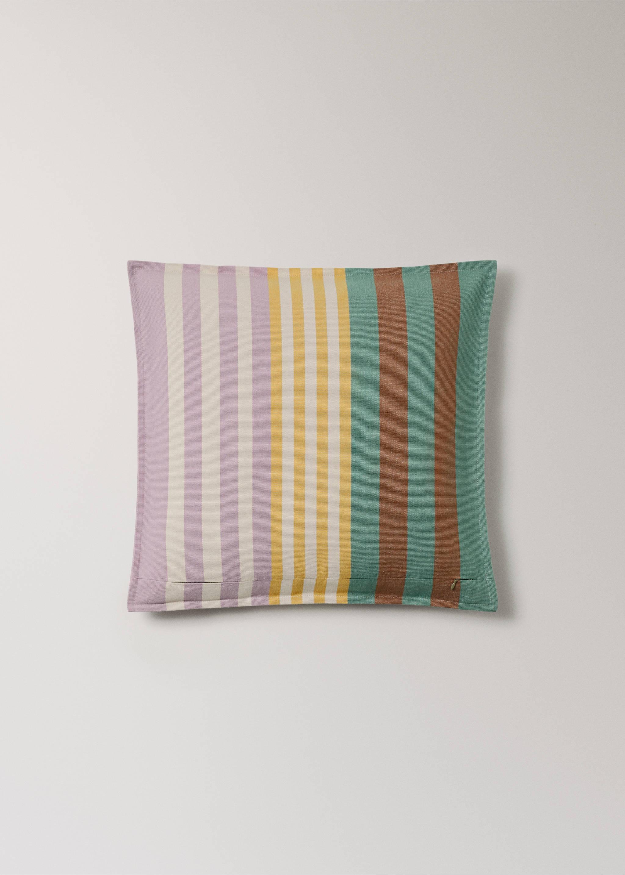 Cotton cushion cover with striped design 50x50 cm - Details of the article 4, Green. Ref: 27042925-00.