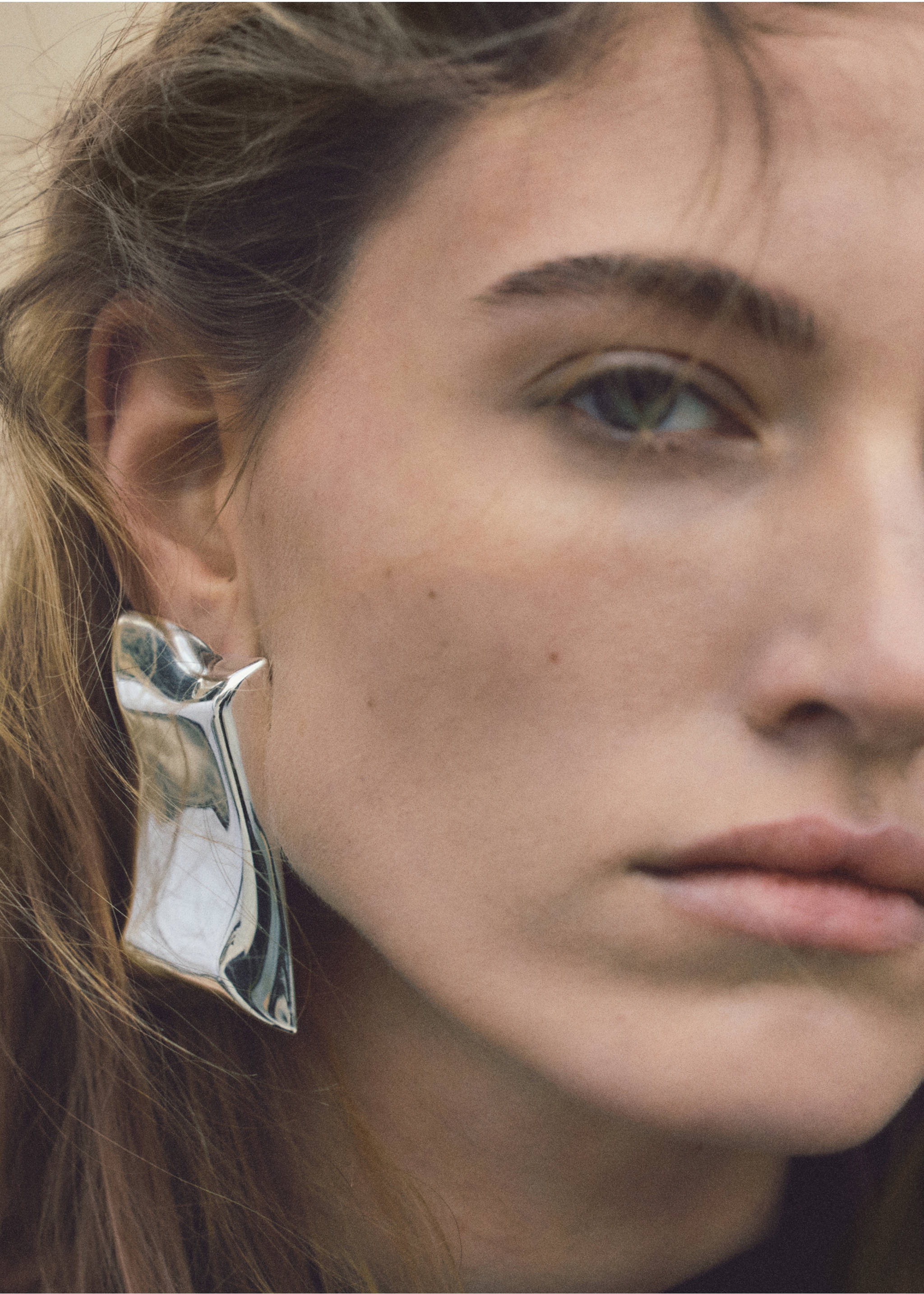 Irregular metallic earrings - General plane, Silver. Ref: 27042930-00.