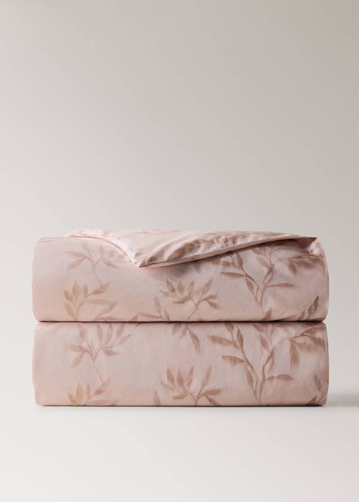 Percale cotton duvet cover with leaf print for a 90cm bed — Peach