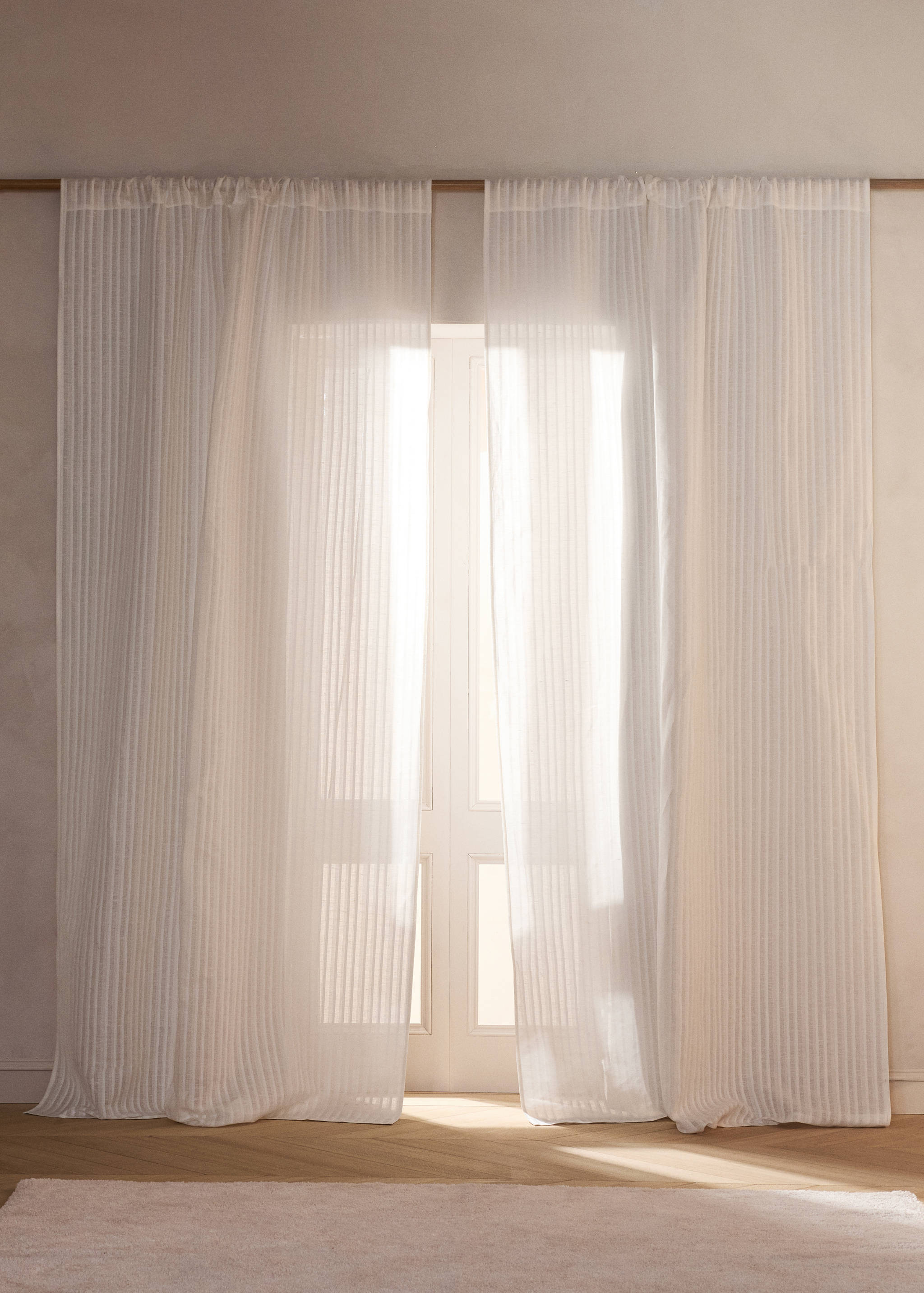Linen cotton striped curtain with medium opacity - General plane