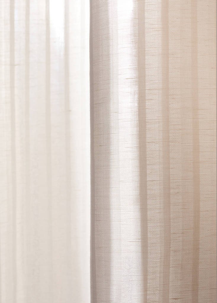 Linen cotton striped curtain with medium opacity — Ecru