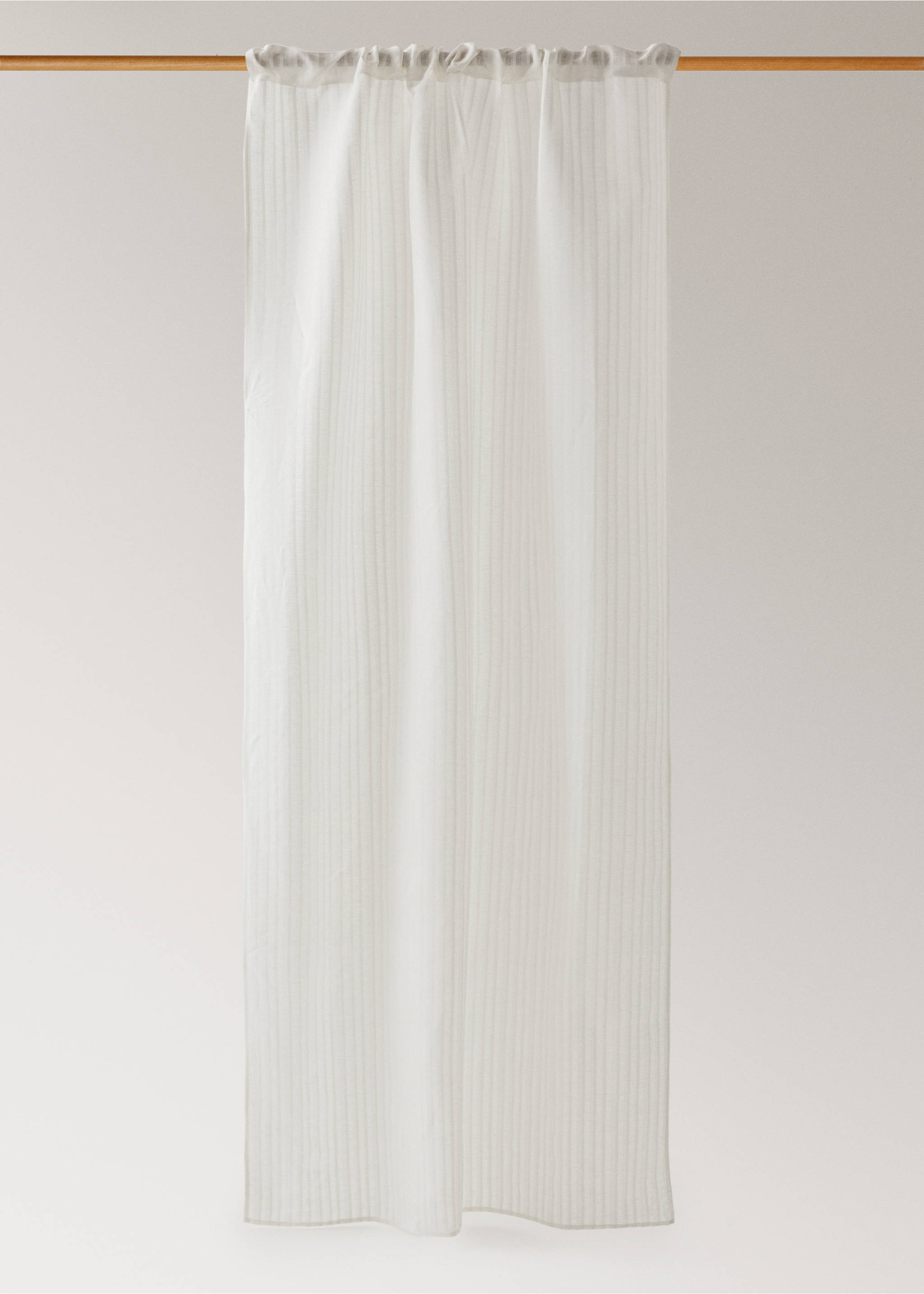 Linen cotton striped curtain with medium opacity - Article without model, Ecru. Ref: 27043270-00.