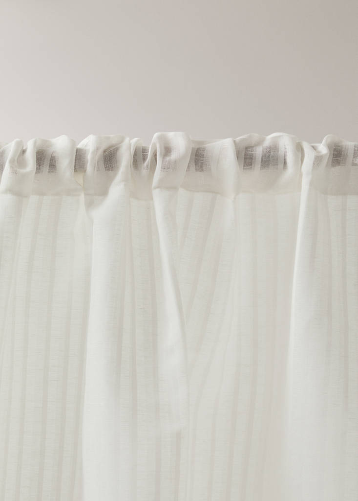 Linen cotton striped curtain with medium opacity — Ecru