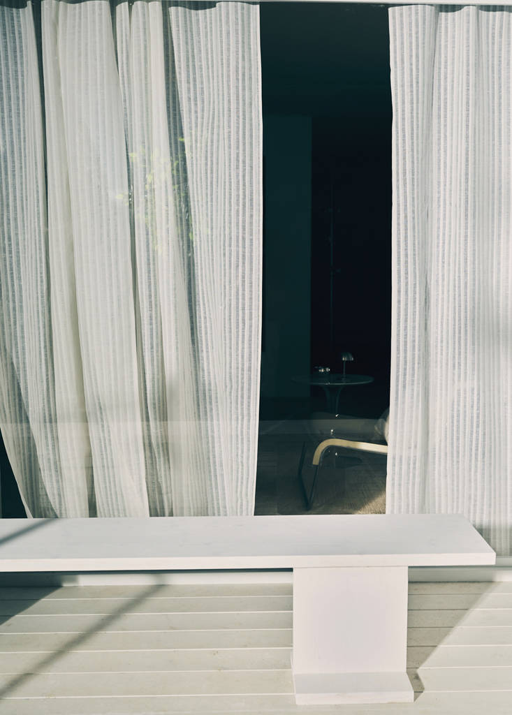 Linen cotton striped curtain with medium opacity — Ecru
