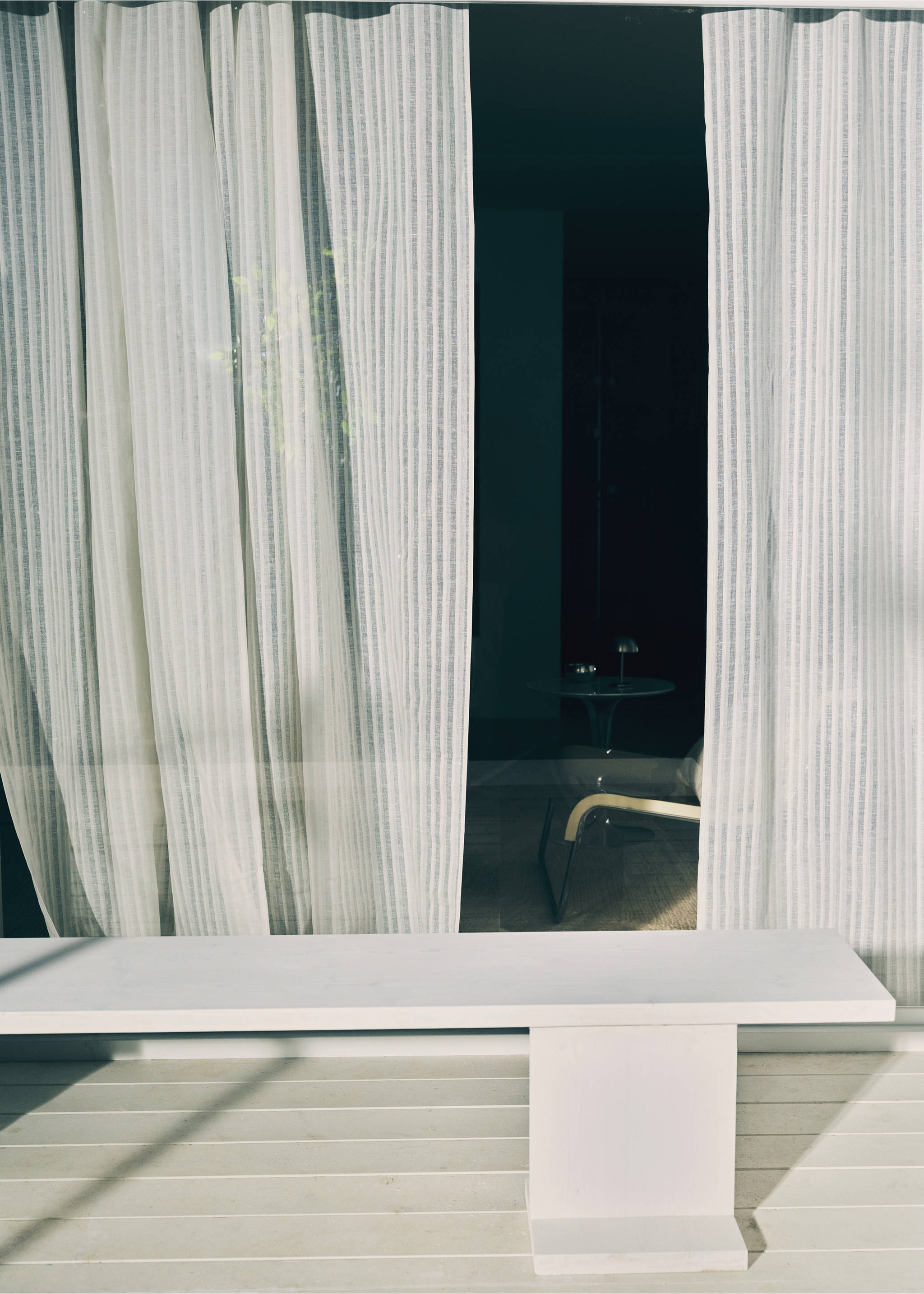 Linen cotton striped curtain with medium opacity - Details of the article 5, Ecru. Ref: 27043270-00.