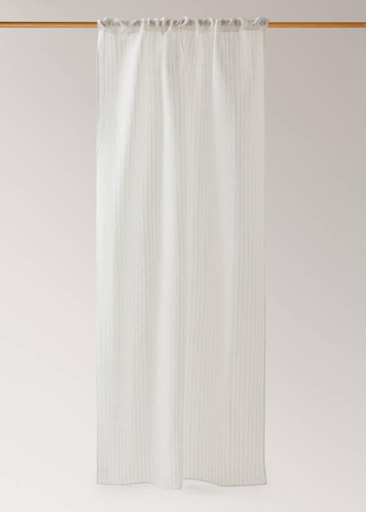 Linen cotton striped curtain with medium opacity — Ecru