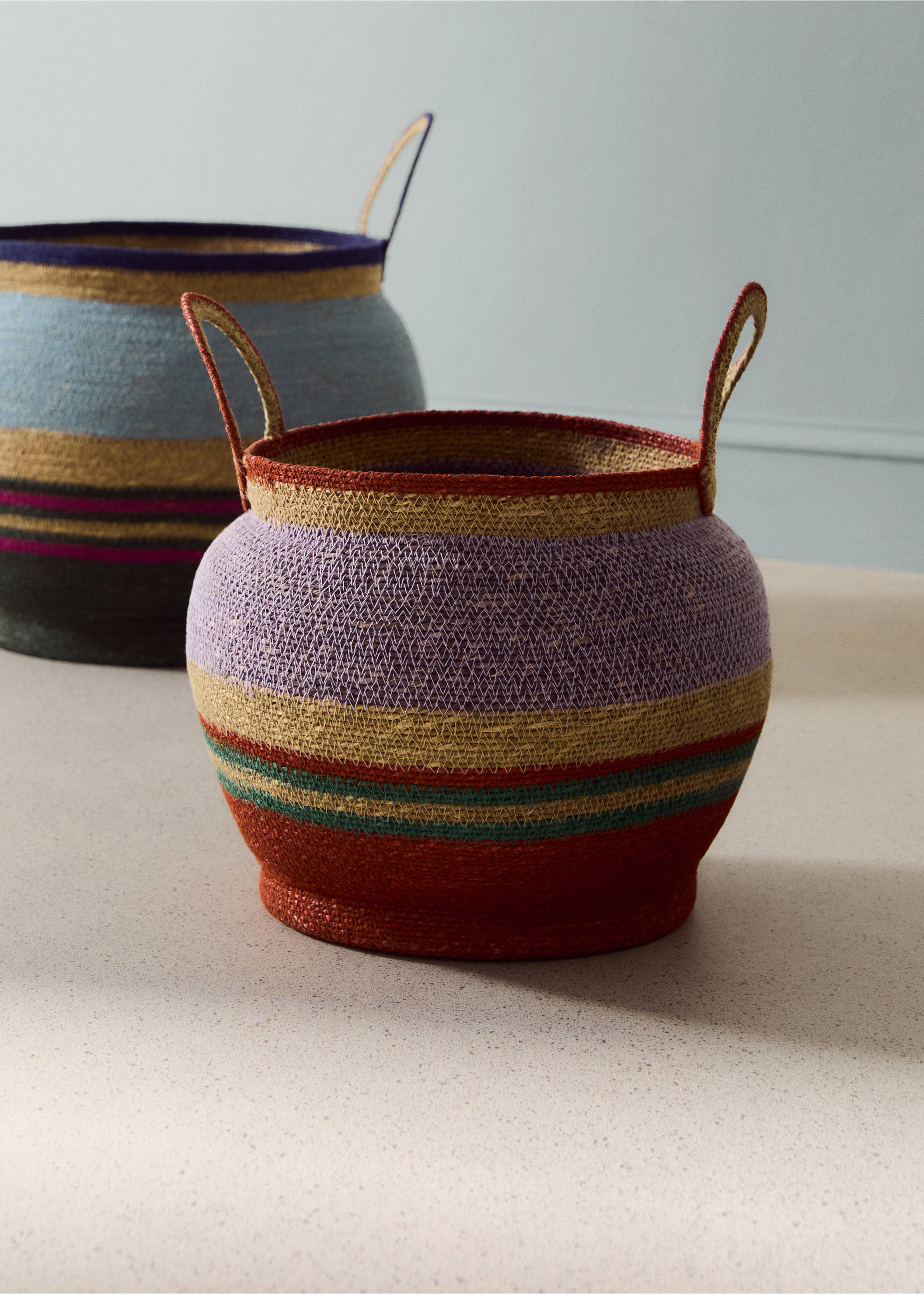 Medium round basket with stripe handles - General plane, Orange. Ref: 27043274-00.