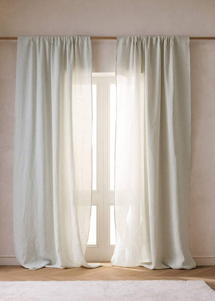 Linen curtain with stripes, medium opacity — Off White