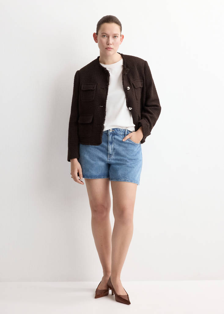 High-waisted straight-fit denim shorts — Medium Blue