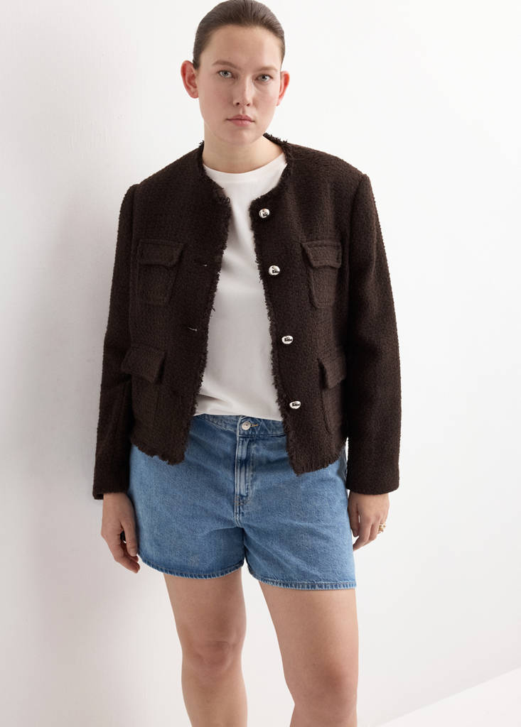 High-waisted straight-fit denim shorts — Medium Blue