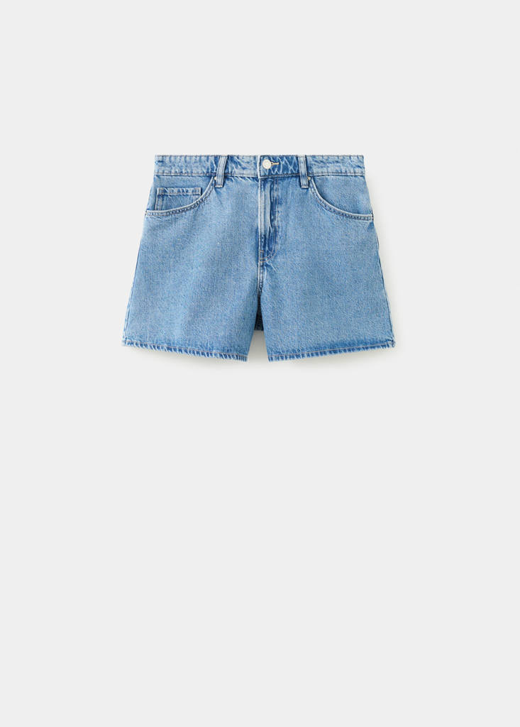 High-waisted straight-fit denim shorts — Medium Blue
