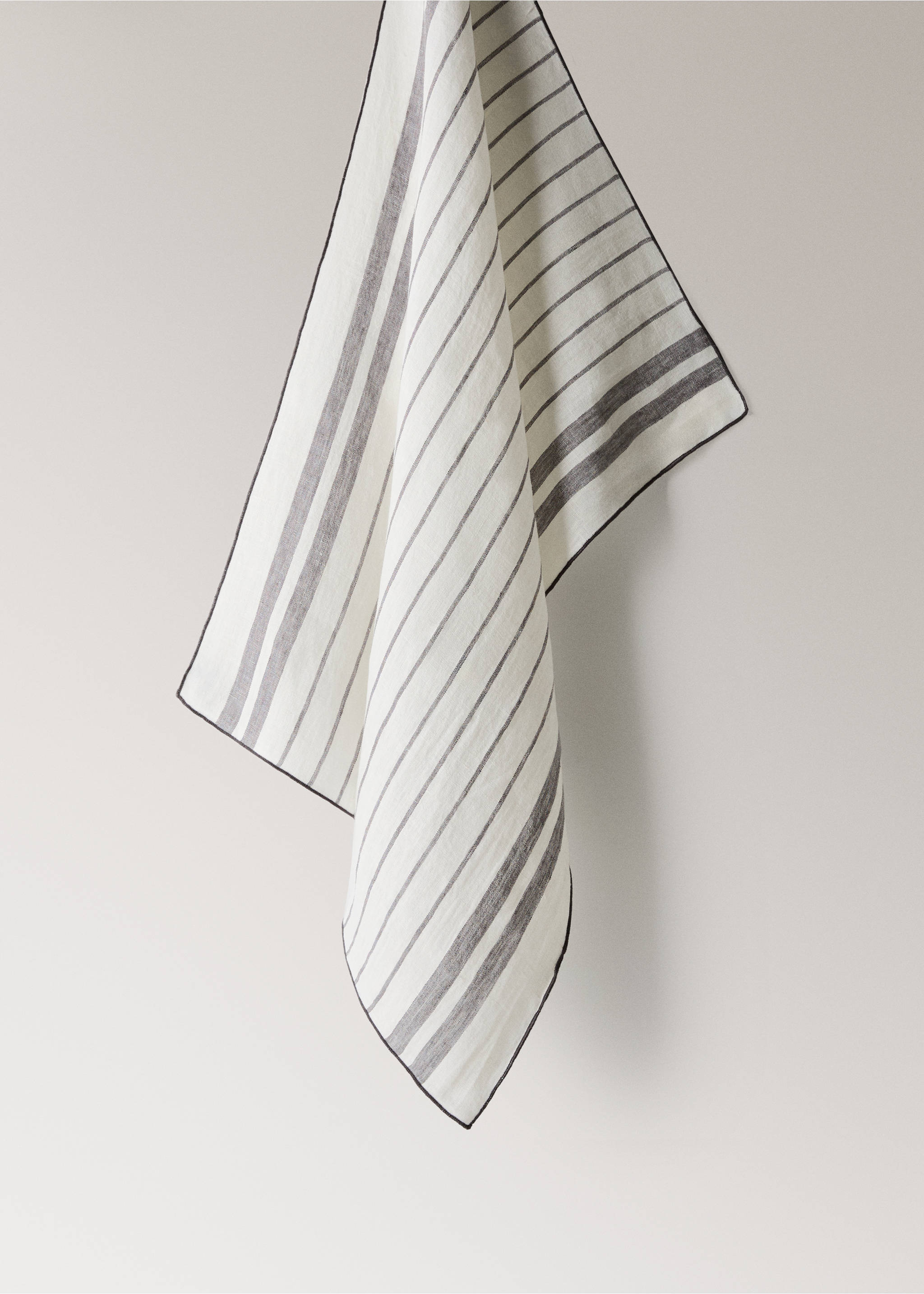 100% linen striped kitchen towel with trim - Article without model, White. Ref: 27043289-00.