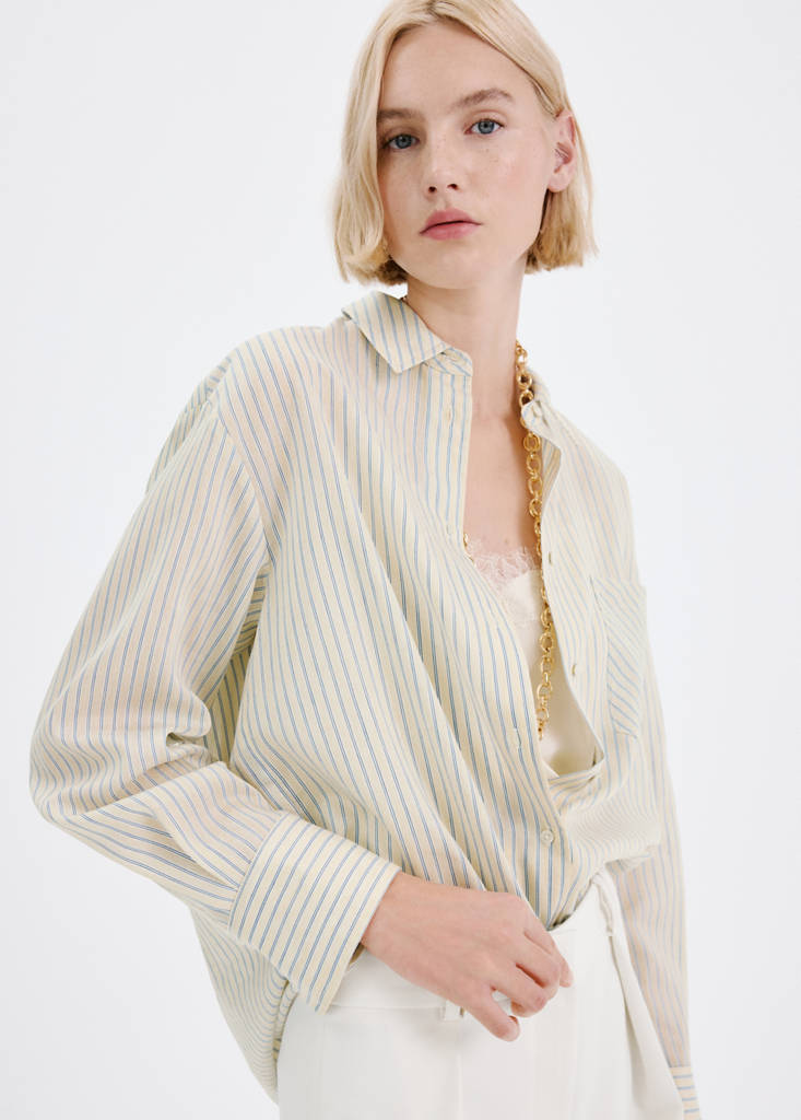 Lyocell shirt with pocket — Pastel Yellow
