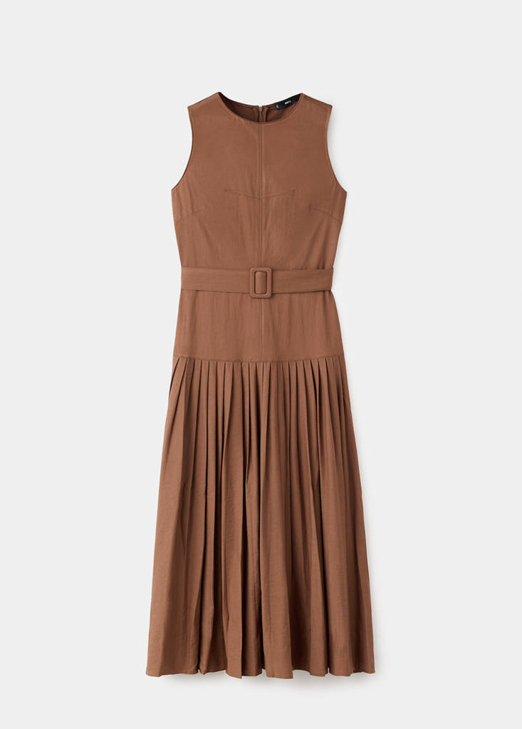 Pleated A-line dress — Brown