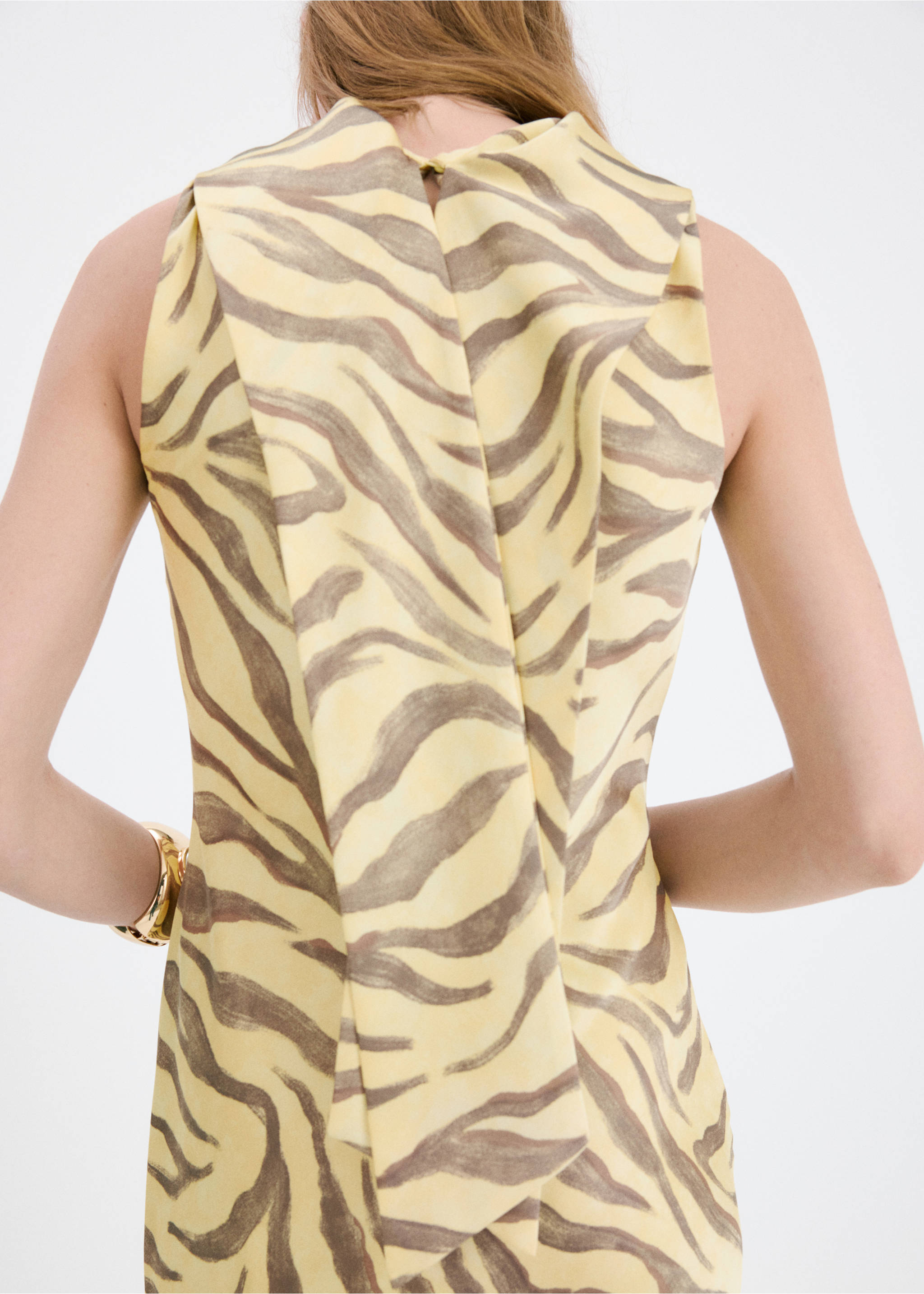 Printed dress with foulard - Reverse of the article, Yellow. Ref: 27043305-00.