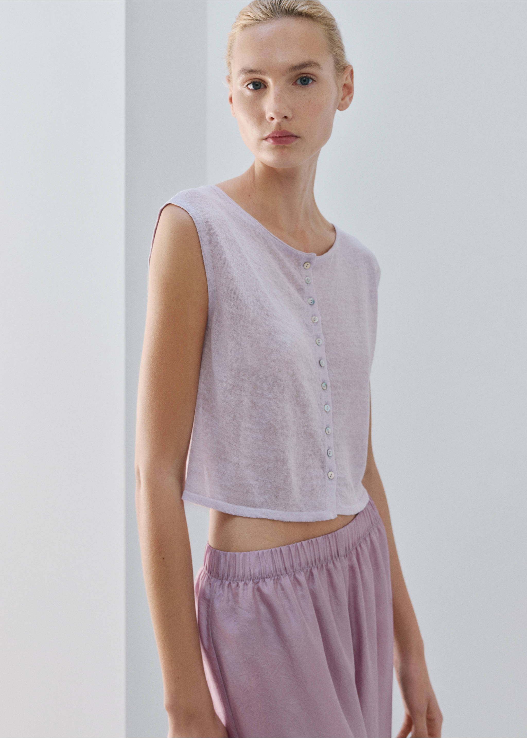 Cardigan en maille fine à manches courtes - Détail de l'article 2, Lilas. Ref: 27043315-00.