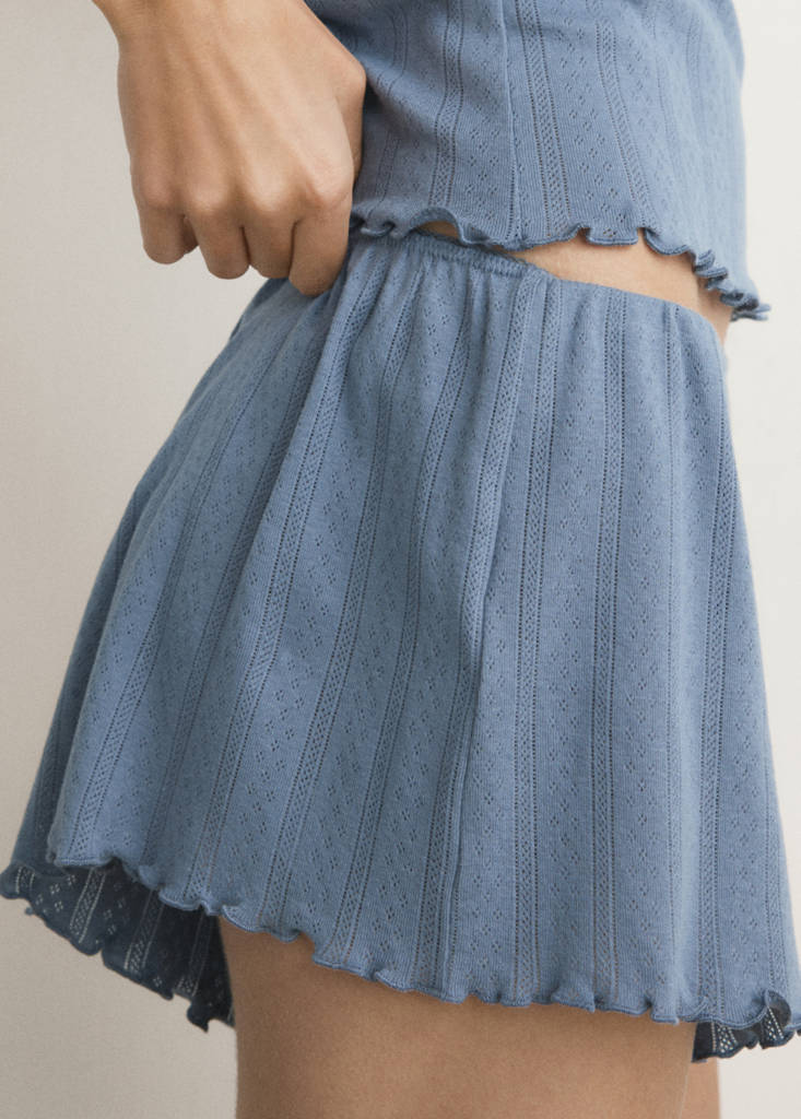 Loose-knit cotton pyjama shorts with elastic waist — Indigo Blue