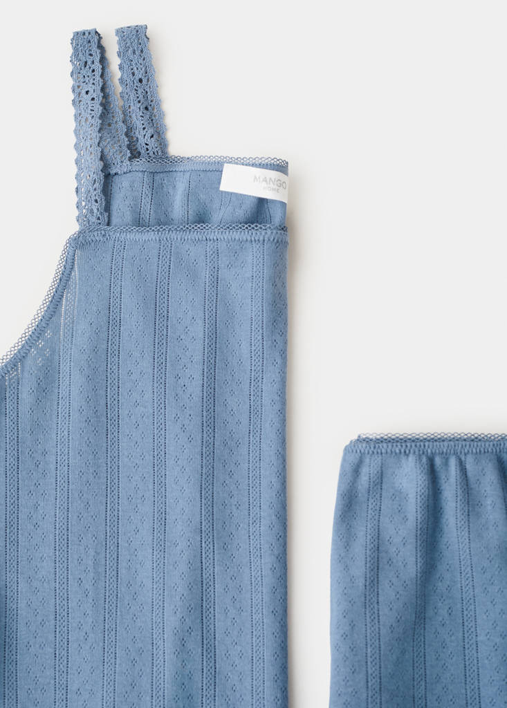 Loose-knit cotton pyjama shorts with elastic waist — Indigo Blue