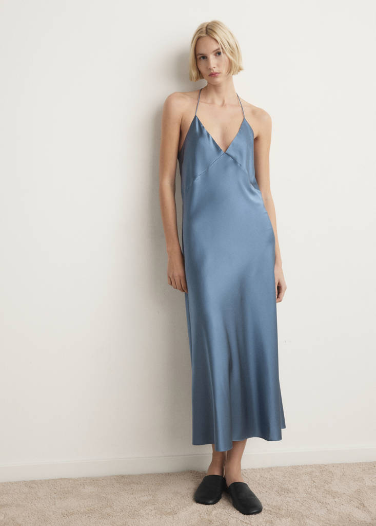 Silk-blend long dress — Blue