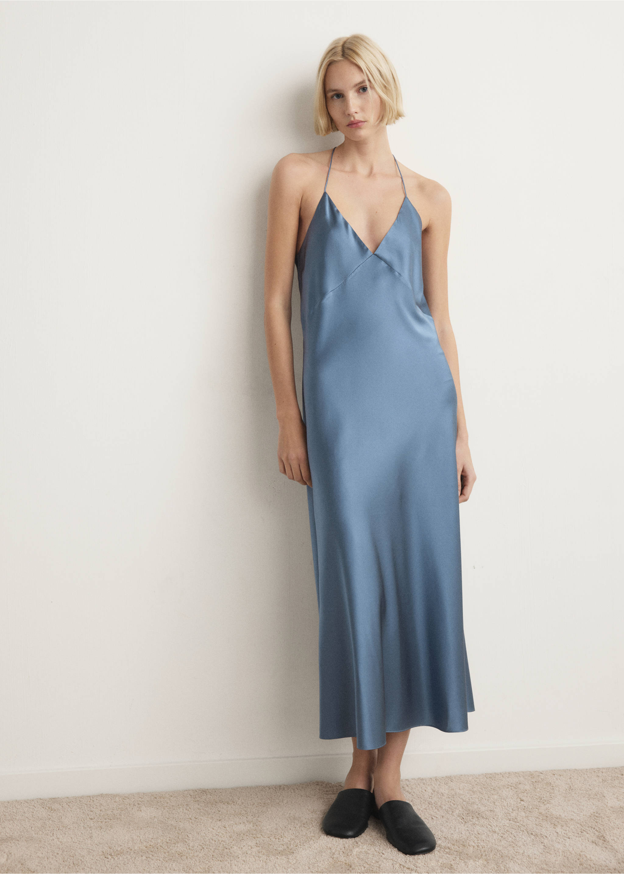 Silk-blend long dress - General plane, Blue. Ref: 27043328-00.