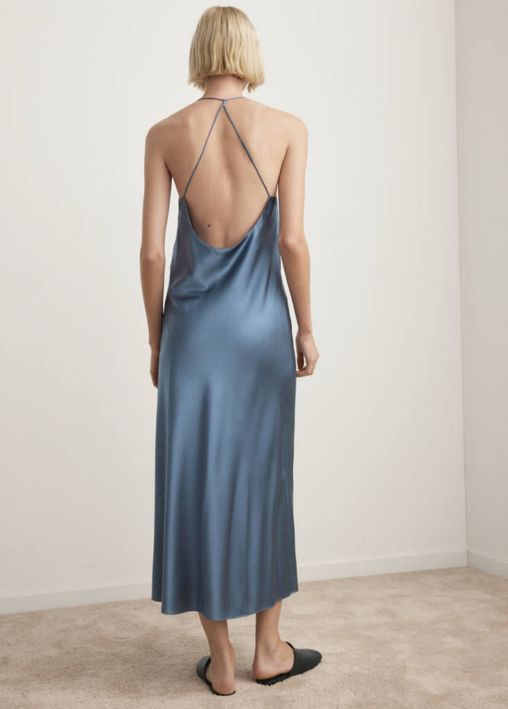 Silk-blend long dress — Blue