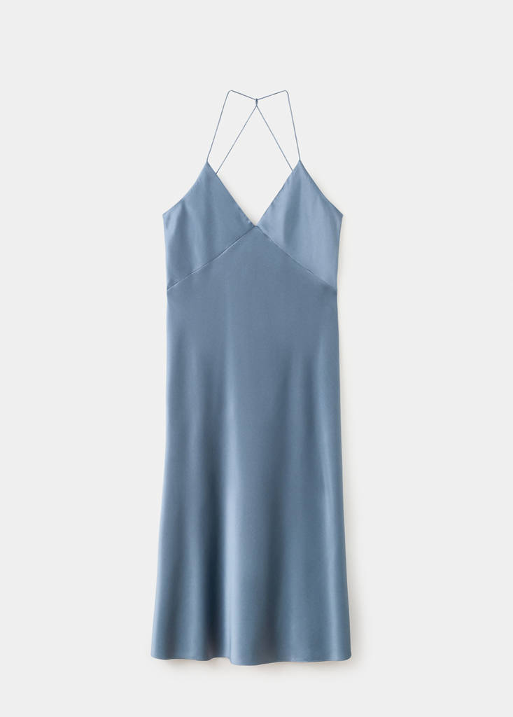 Silk-blend long dress — Blue