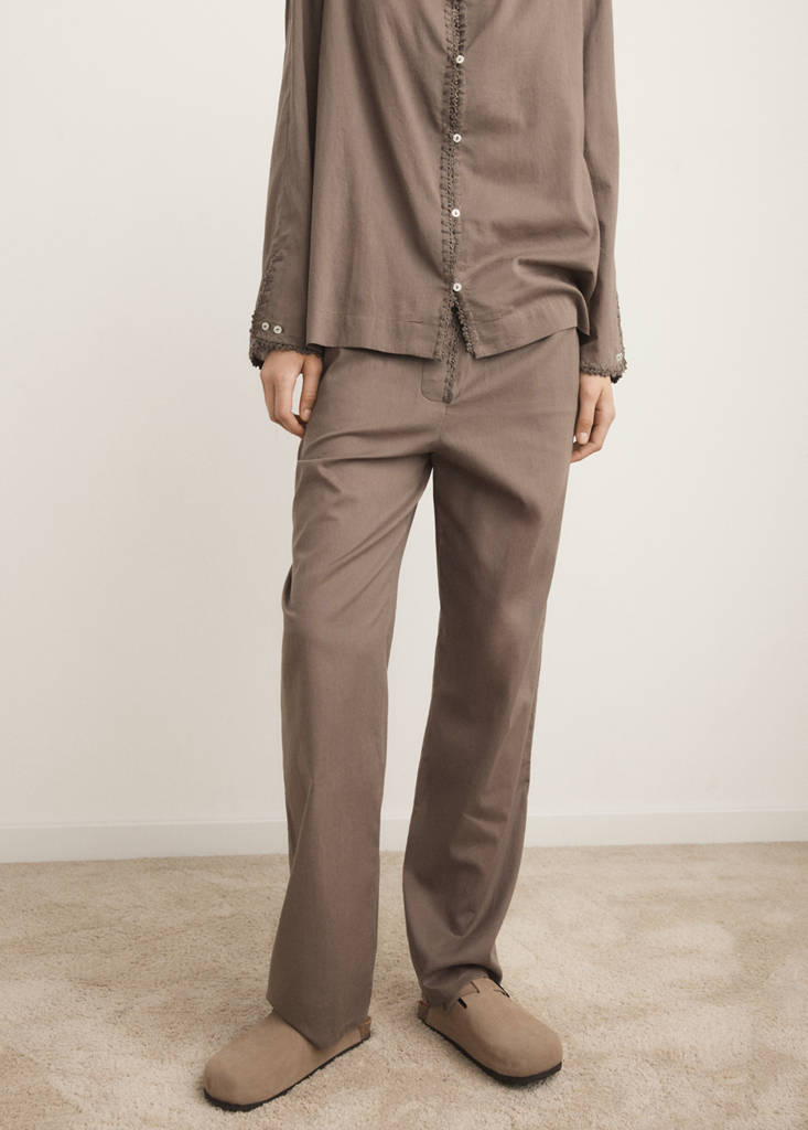 Long cotton pyjama trousers — Medium Brown