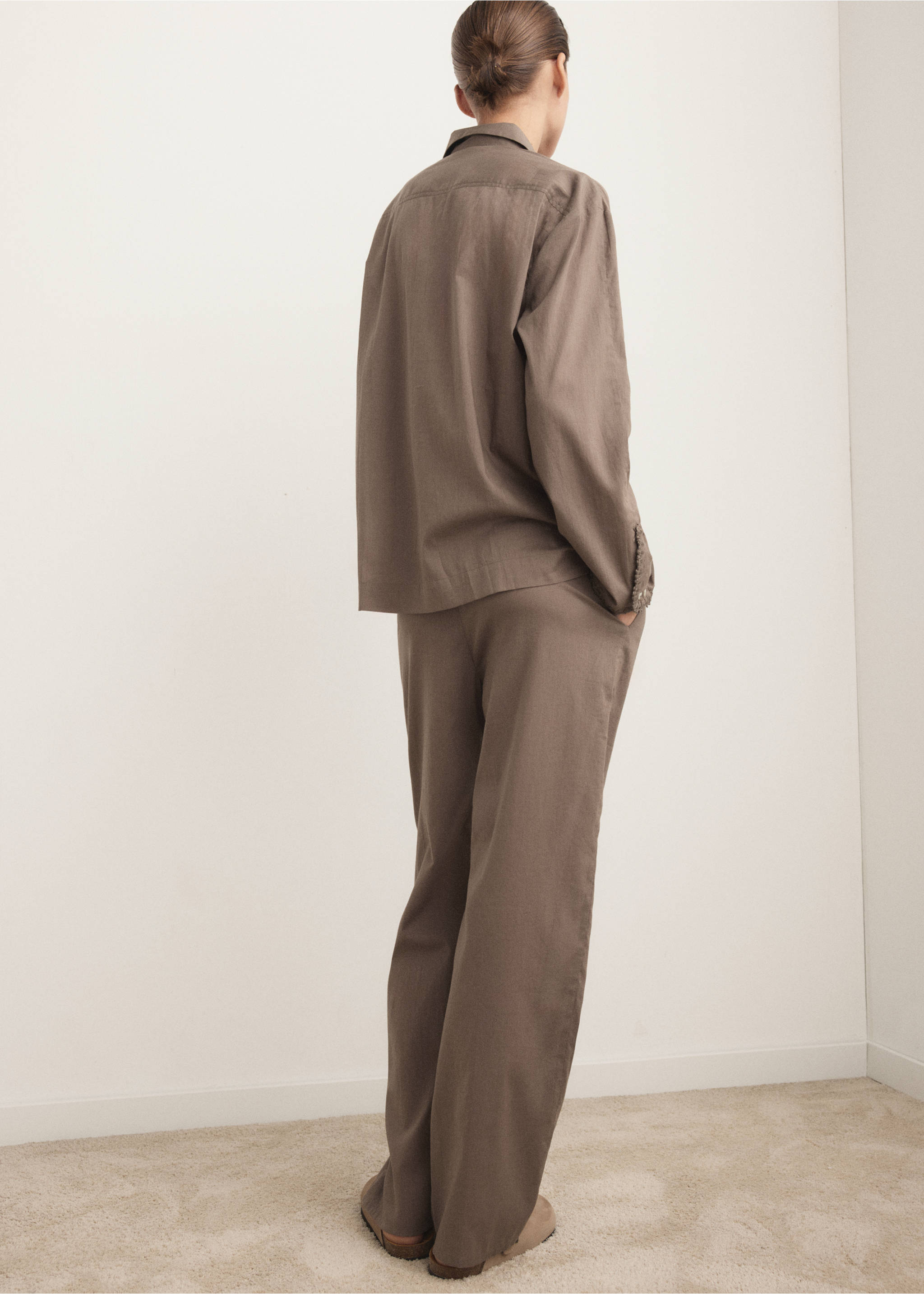 Long cotton pyjama trousers - Reverse of the article, Medium Brown. Ref: 27043330-00.