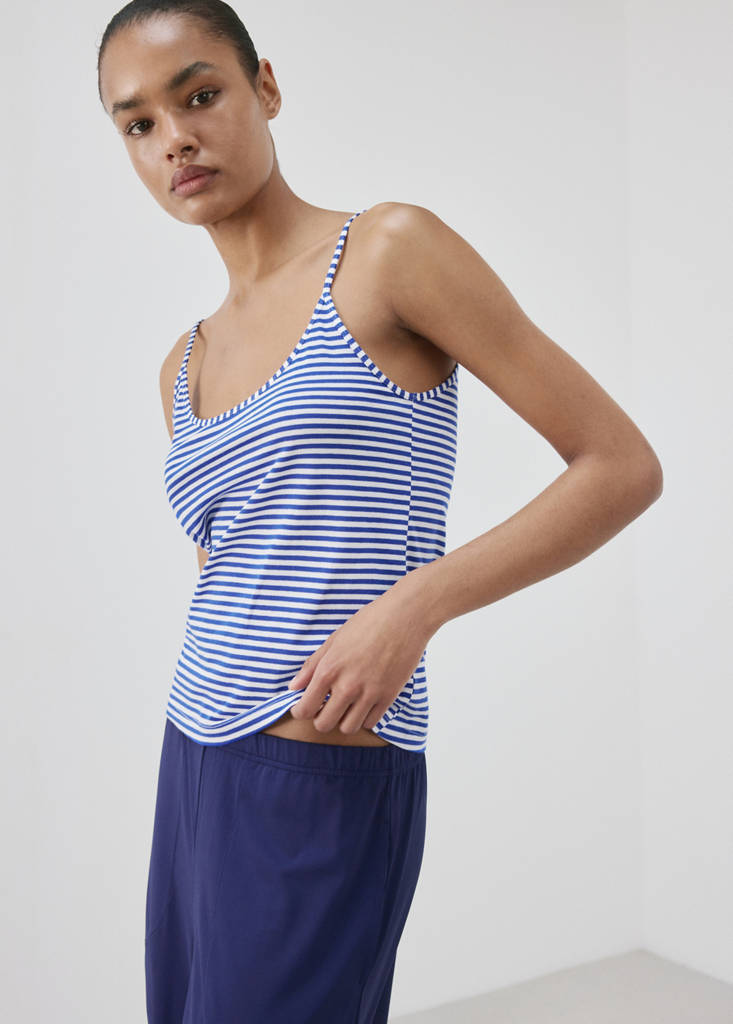 Woven stripe cotton top — Blue