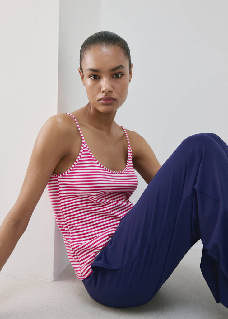 Woven stripe cotton top — Fuchsia