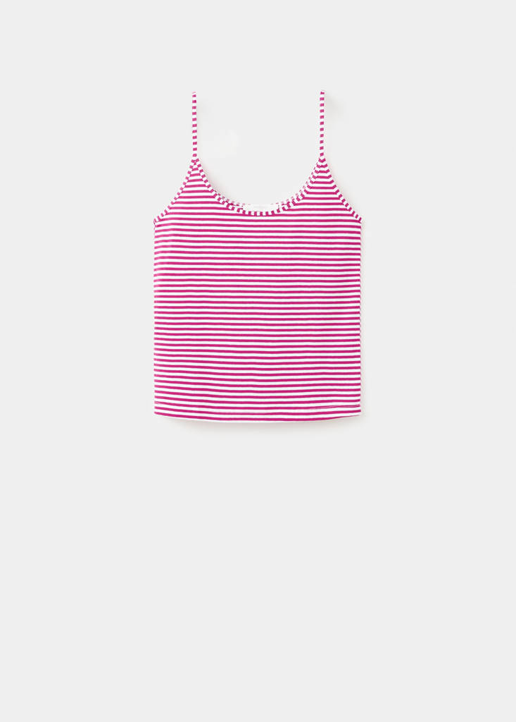 Woven stripe cotton top — Fuchsia