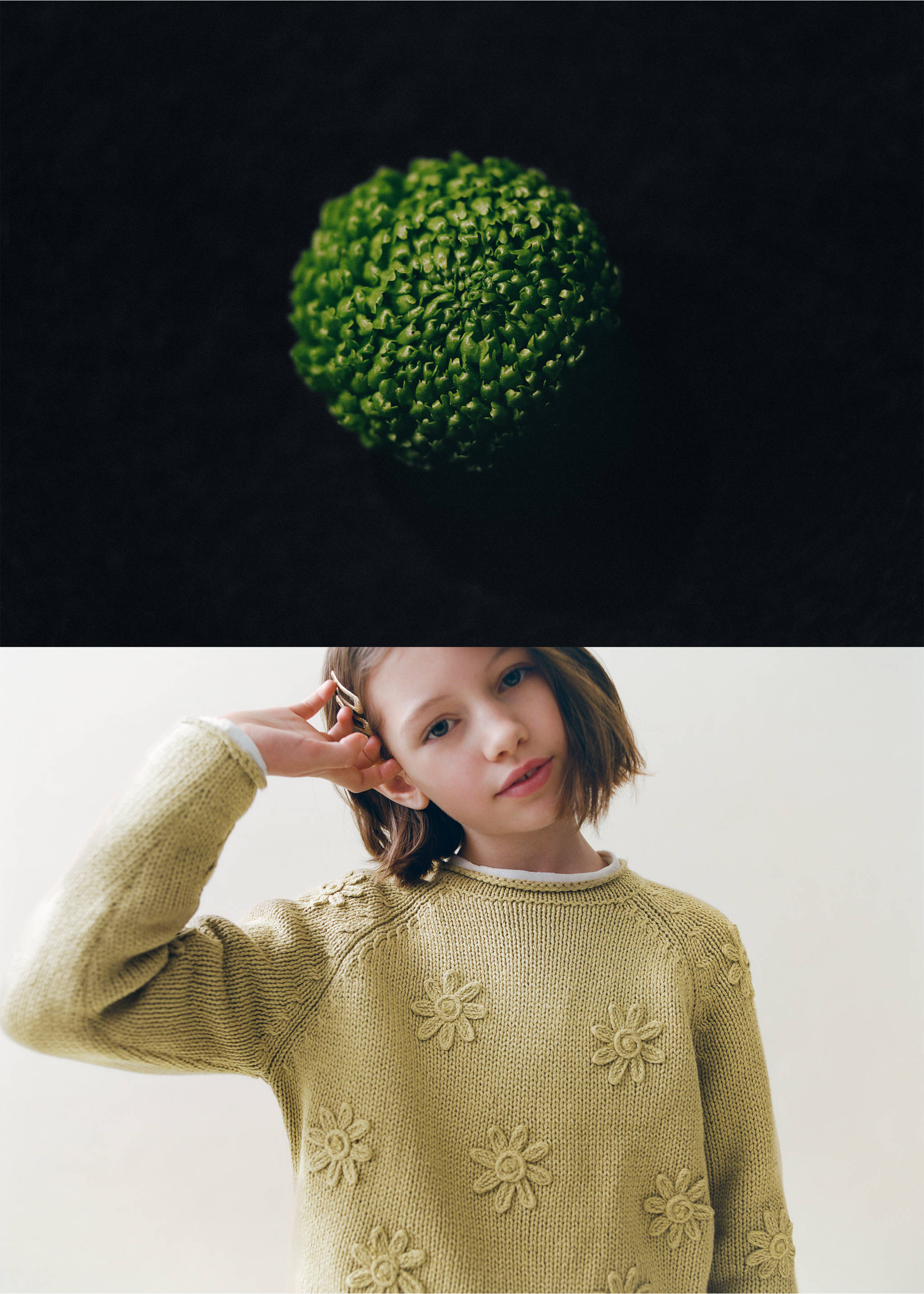 Flowers knit sweater - Details of the article 5, Olive Green. Ref: 27043712-00.