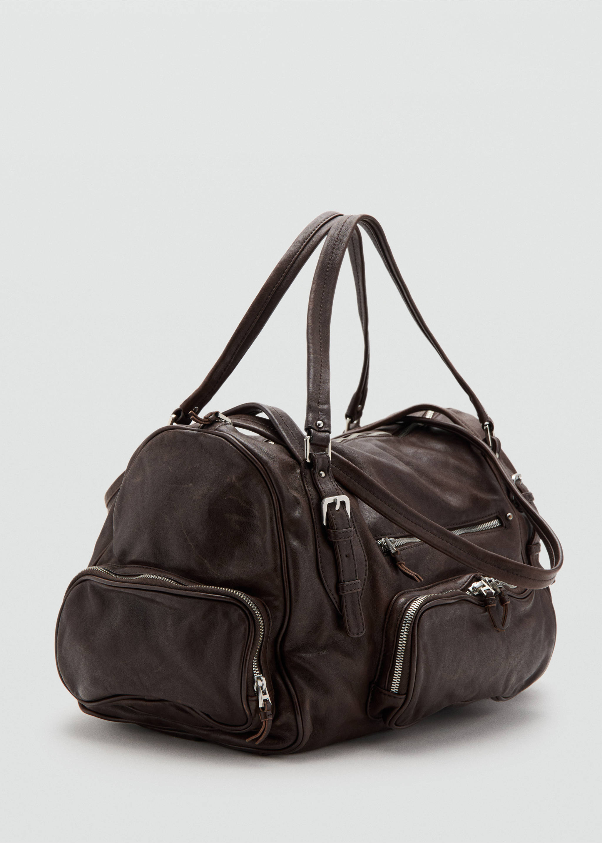 Große Bowling-Bag aus Leder - Mittlere Ansicht, Schokolade. Ref: 27043728-00.