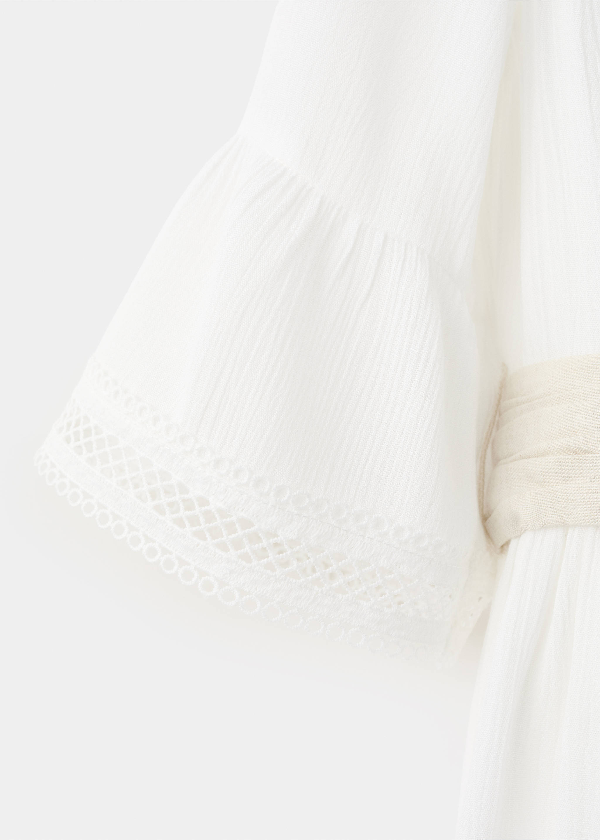 Long linen dress with bow - Details of the article 8, White. Ref: 27043735-00.