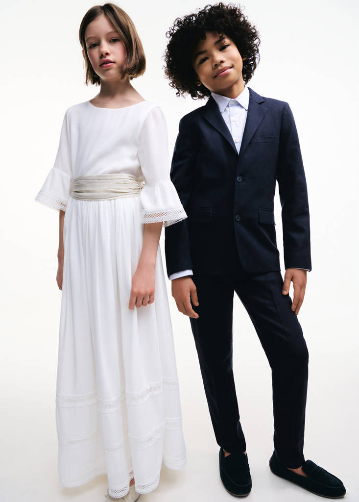 Long linen dress with bow — White