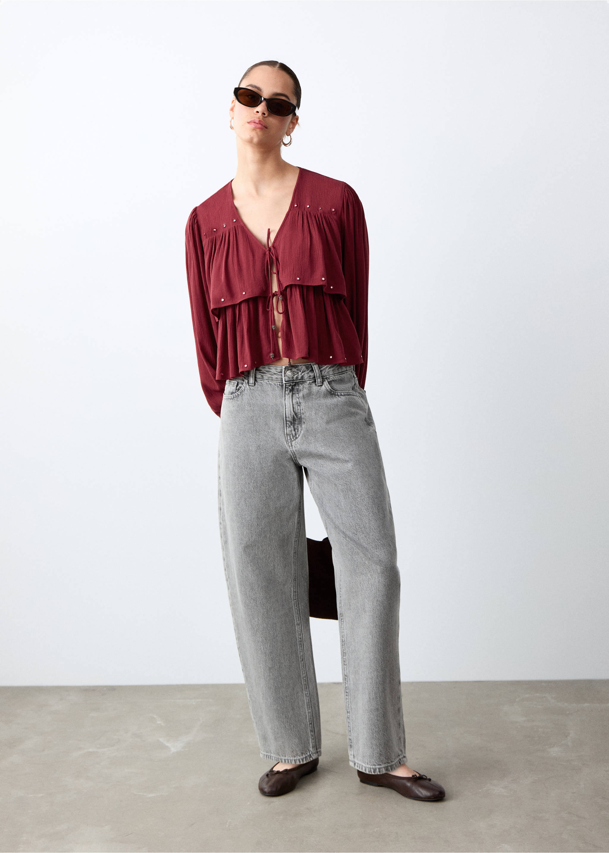 Блузка с воланами - Общий план, Красный. Ref: 27043736-00.