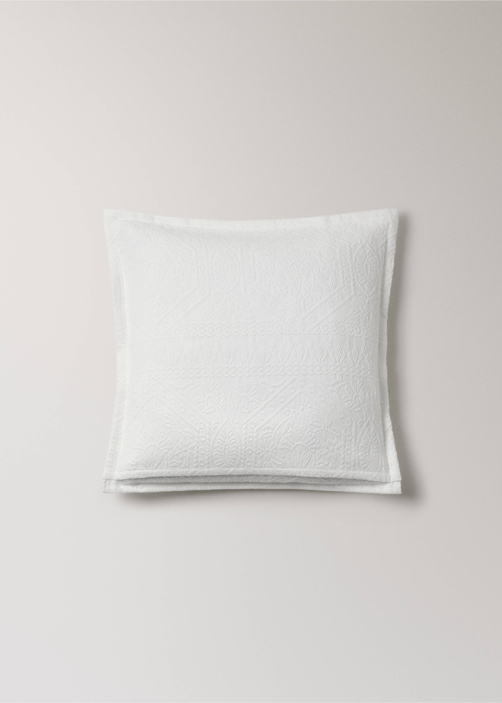 Pre-shrunk jacquard cushion cover 300 g, 50x50 cm - Details of the article 1, Ecru. Ref: 27043742-00.