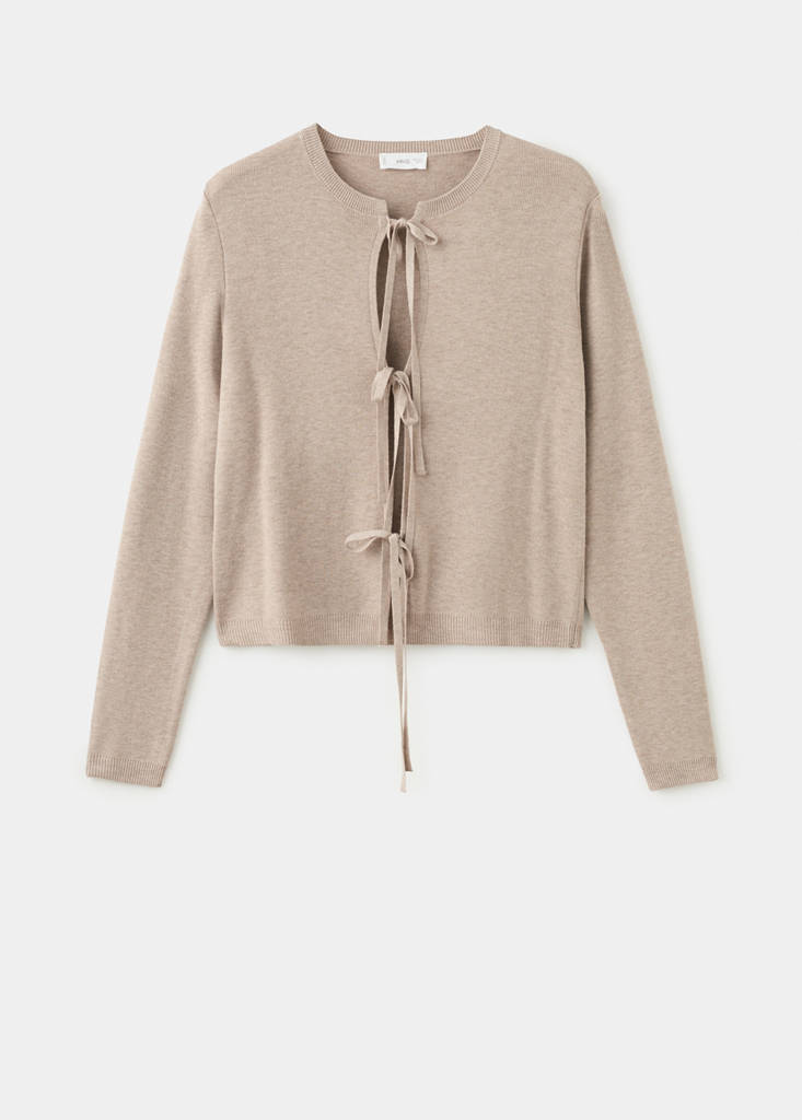 Knitted cardigan with ties — Sand