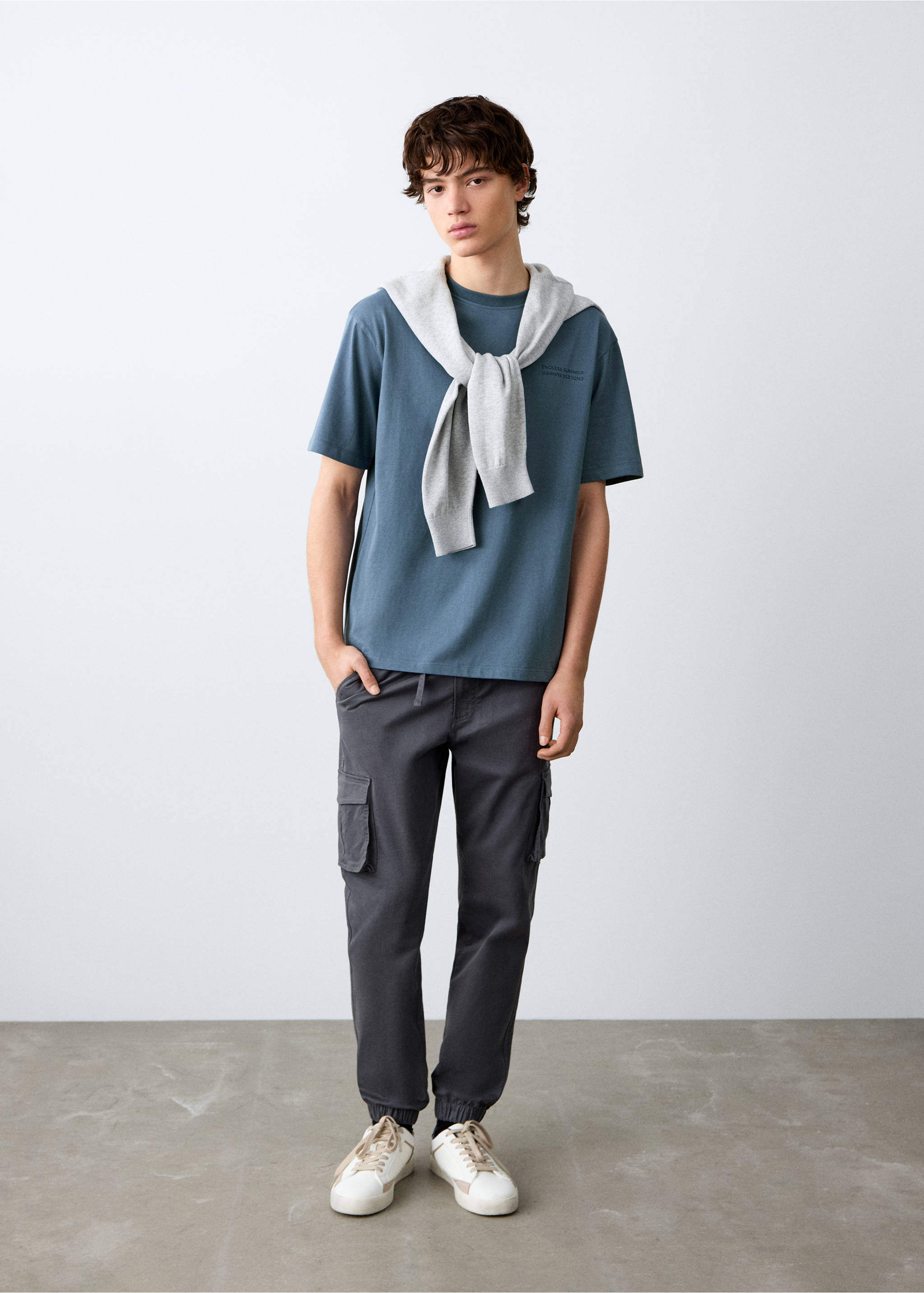 Kurzärmliges Print-T-Shirt - Allgemeine Ansicht, Blau. Ref: 27044051-00.