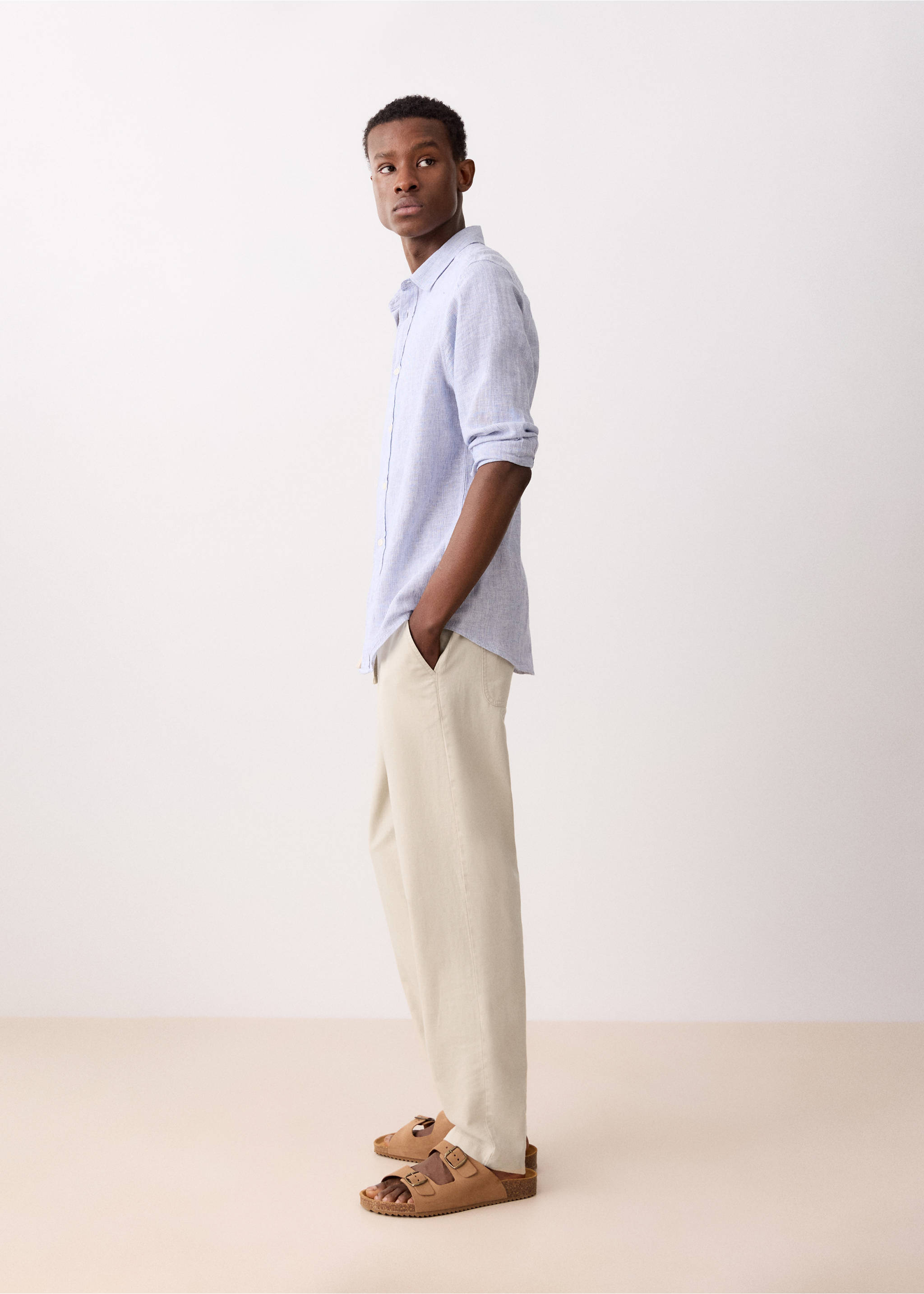 Pantalon coton lin cordon - Détail de l'article 1, Sable. Ref: 27044052-00.