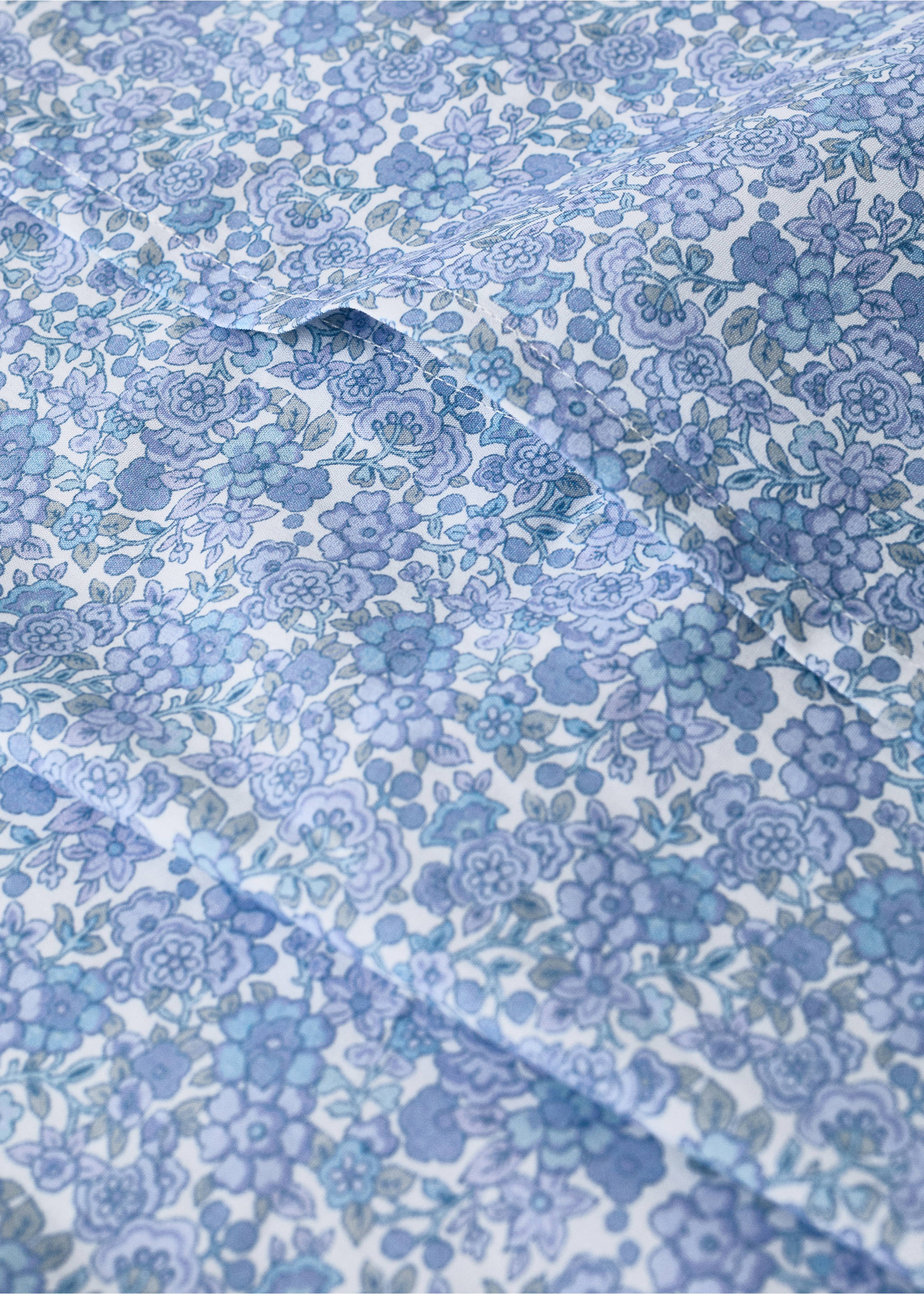 Baumwoll-Perkal-Bettbezug für Babybett mit Blumenmuster - Detail des Artikels 2, Blau. Ref: 27044059-00.