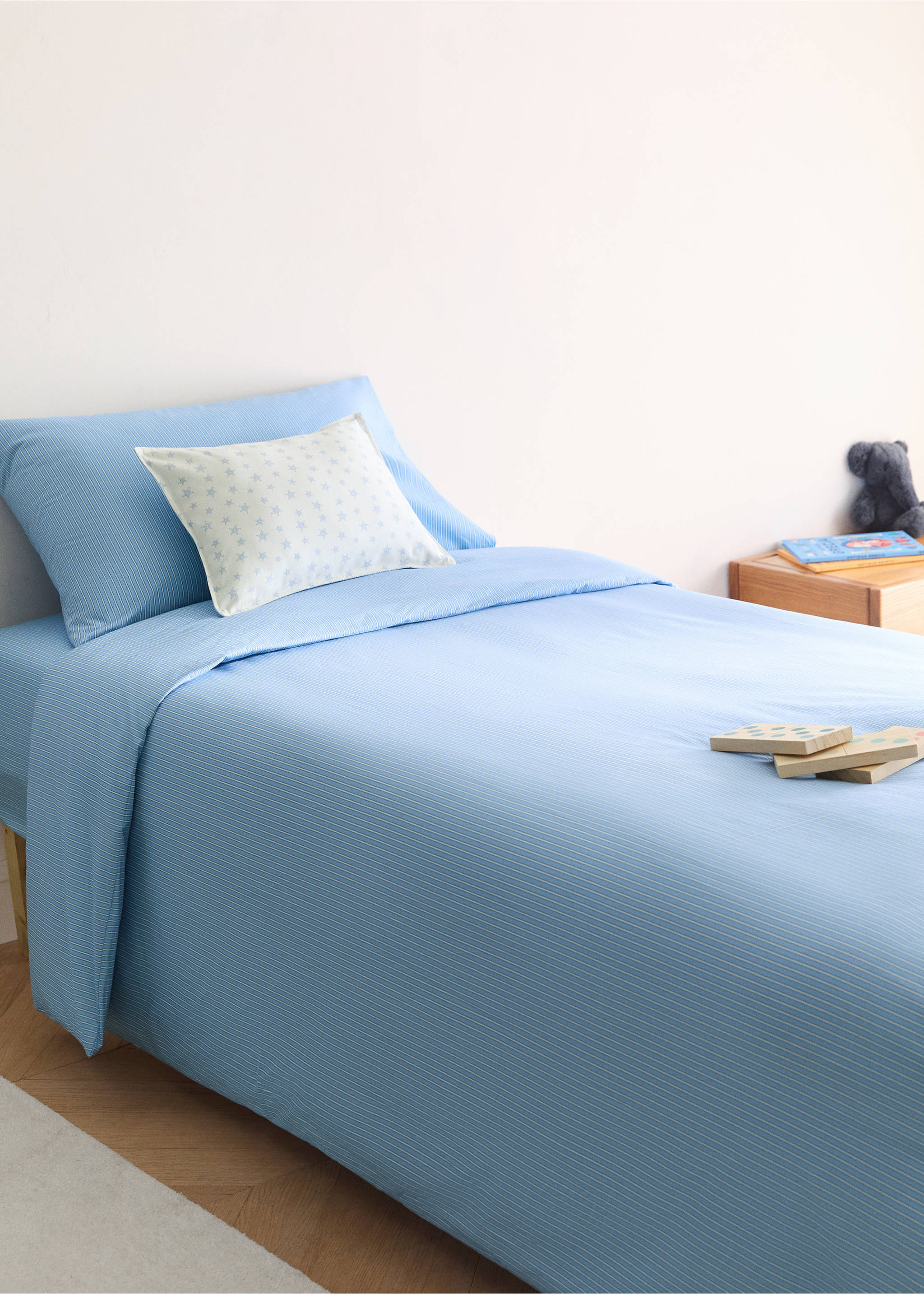 Children's percale duvet cover, shirt stripe, Bed 90 cm - General plane, Blue. Ref: 27044061-00.