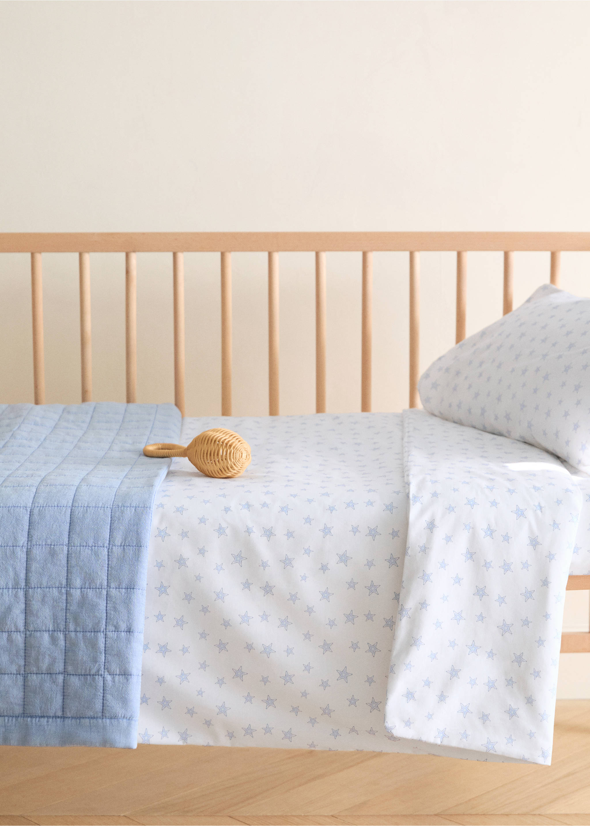 Cot bed duvet cover in star-patterned percale cotton - General plane, Blue. Ref: 27044062-00.